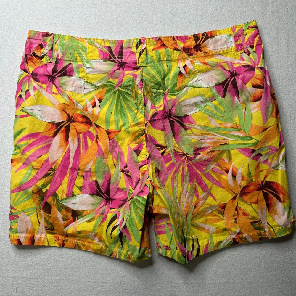 Fresh Produce Women's Floral Print Shorts Size 12 Tropical Yellow Pink‎ Green